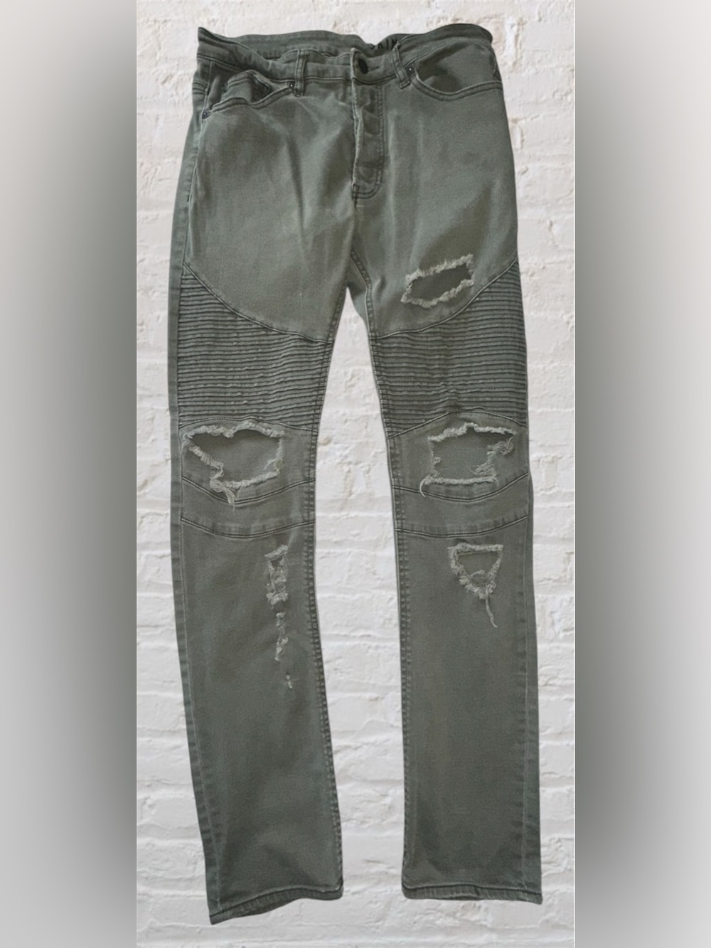 H&M Divided Men's Skinny Army Green Distressed Jeans - Size: W:30- L:33